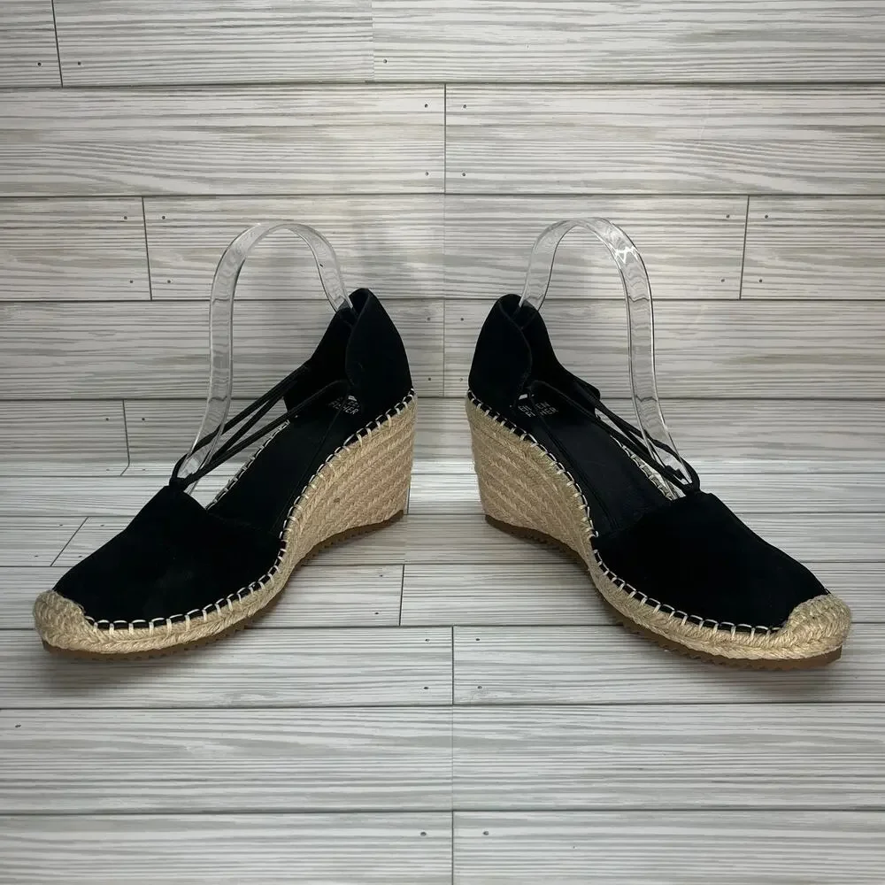 Eileen Fisher Women's Black Yasmin Tumbled Nubuck Espadrille Wedge Size 9